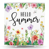 Lofaris Colorful Floral Plant Hello Summer Shower Curtain